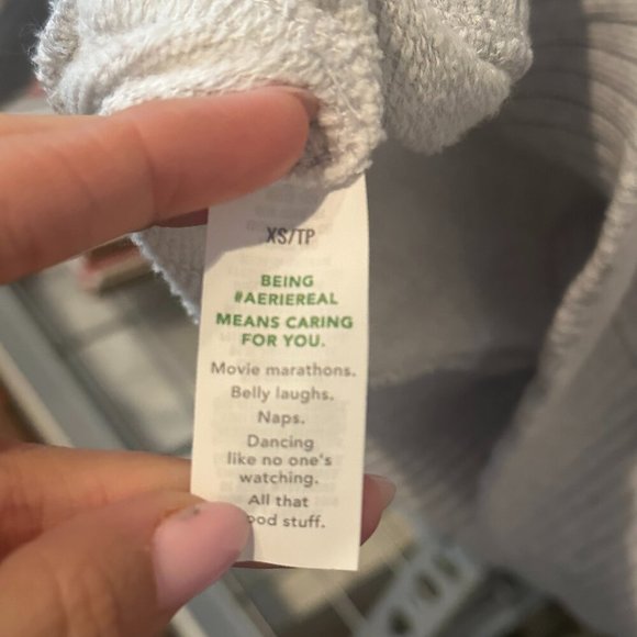 Aerie Women's XS Down To Earth Ribbed Quarter Zip Cotton Sweater Oversized Grey - Picture 5 of 6